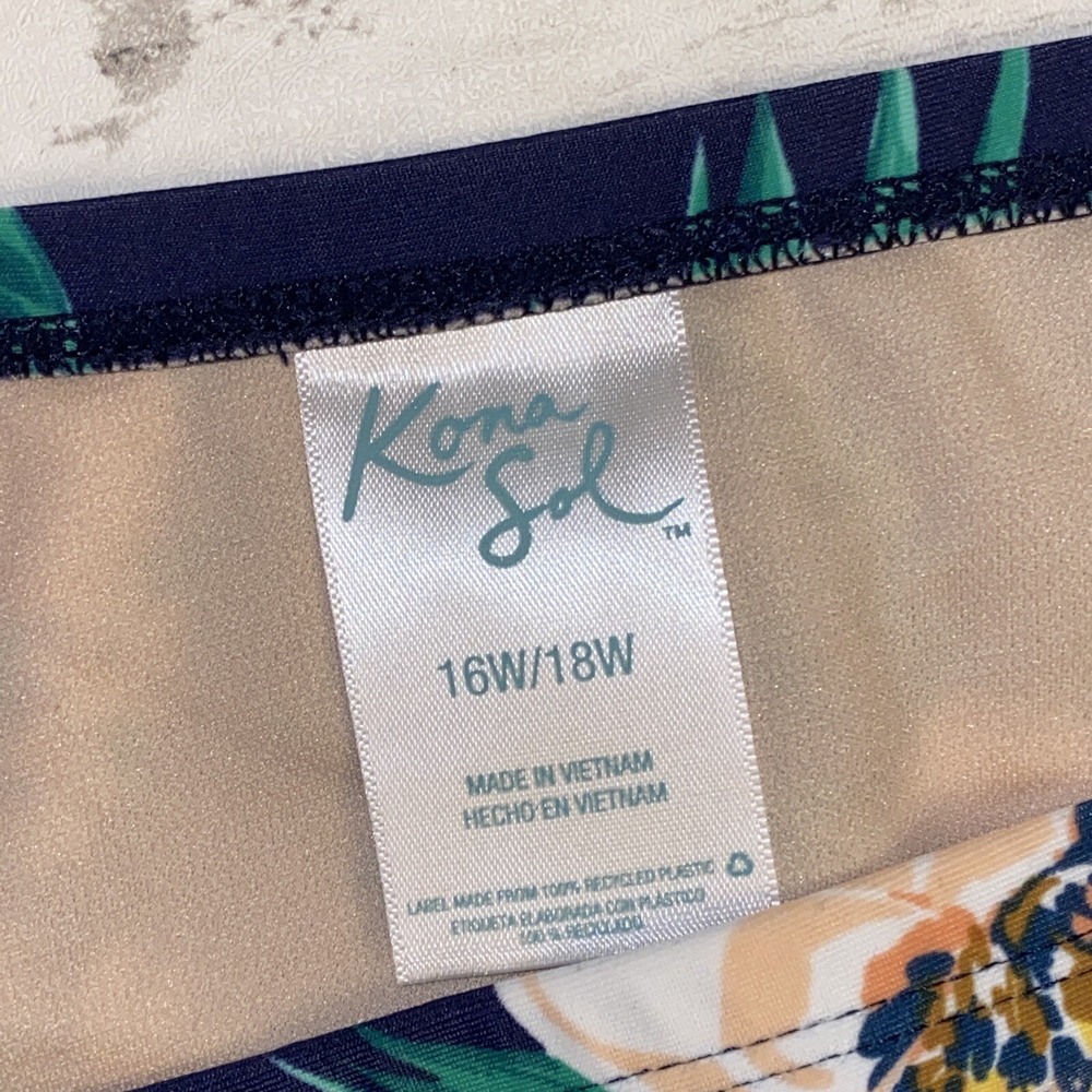 Kona Sol Bikini Bottom Womens 16W 18W Navy Floral High Waist Swim Cheeky Plus - Picture 4 of 7